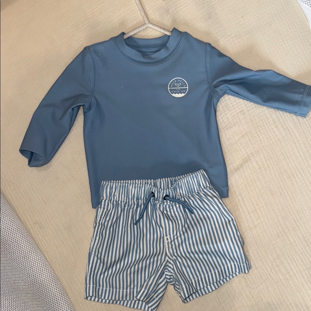 Carter's Blue Swim Trunks and Rash Guard Set